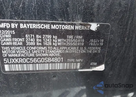 2016 BMW X5 xDrive35I from USA, damaged, VIN 5UXKR0C56G0S84801
